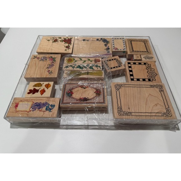 Stampin' Up! Other - Stampin Up Wood Mounted Mini Rubber Stamp Lot Floral Borders Frames 16pc